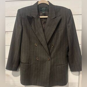 Lauren Ralph Lauren Gray Pinstriped Wool Blazer in size 12 P
